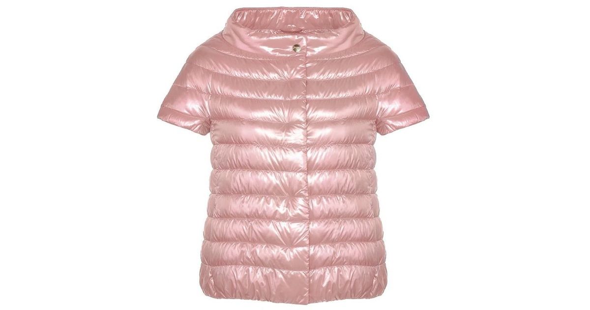 pink sleeveless puffer jacket