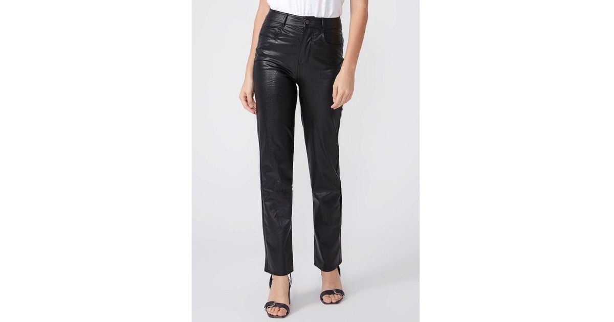 PAIGE Stella High Rise Straight Leg Vegan Leather Jeans in Black - Lyst