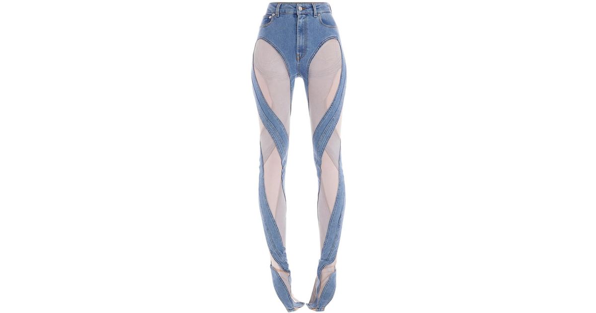 Mugler Denim Bi-material Spiral Jean in Blue - Save 9% | Lyst