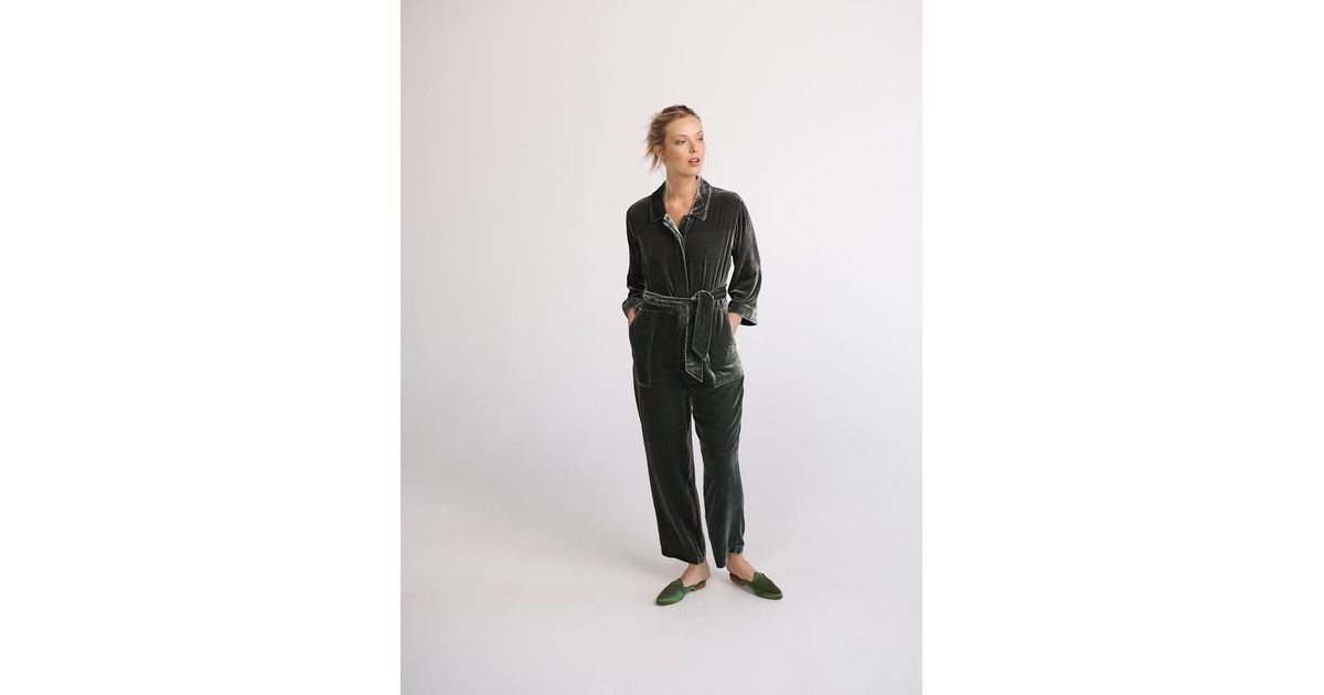 Nrby Pip Velvet Jumpsuit in Green | Lyst