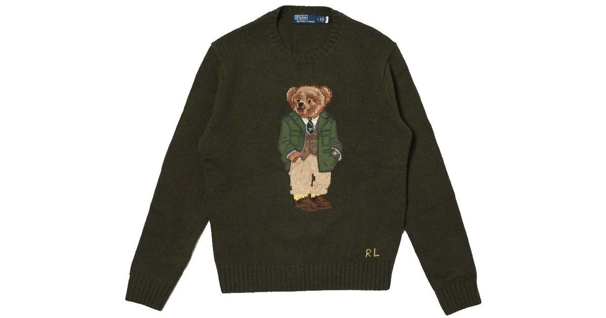Polo Ralph Lauren Wool Preppy Bear Crew Knit Olive in Green for Men - Lyst