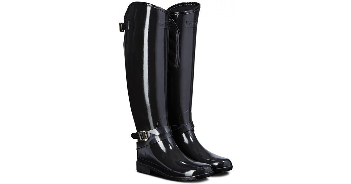 HUNTER Rubber Ladies Refined Quilted Tall Riding Boots in Black | Lyst
