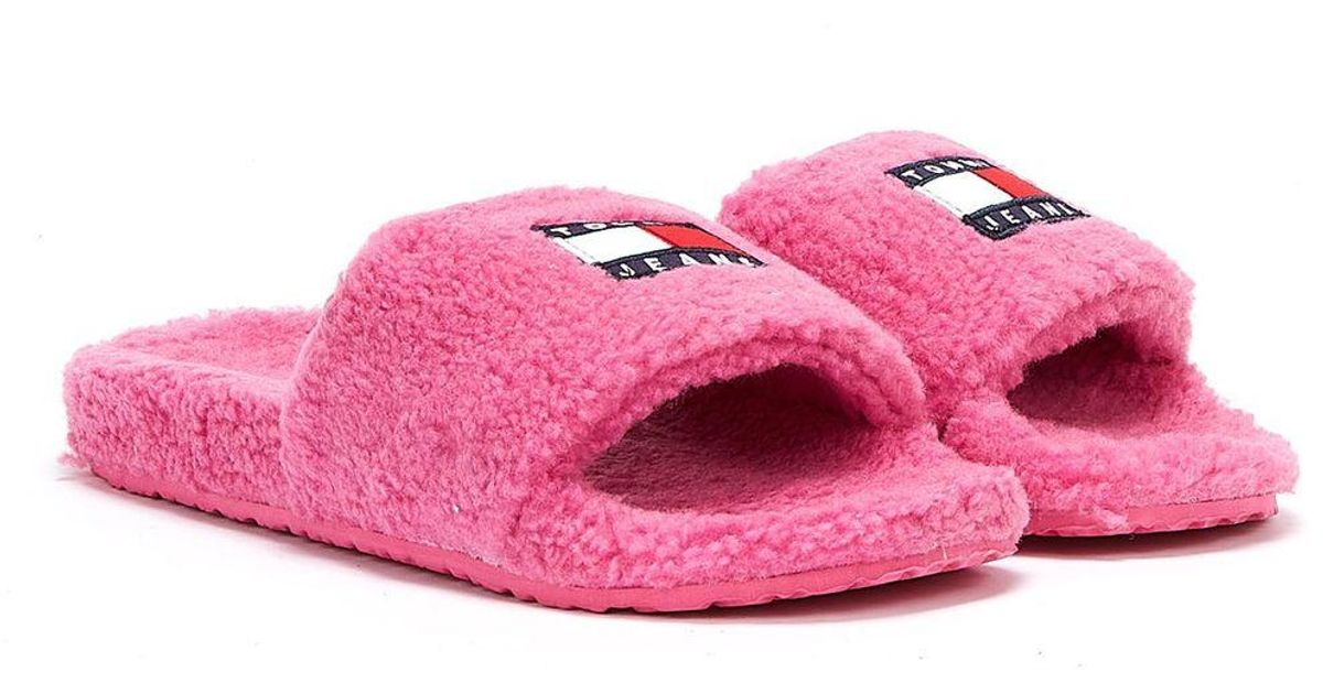 Tommy Hilfiger Denim Tommy Jeans Flag Pool Fuschia Slides in Pink | Lyst