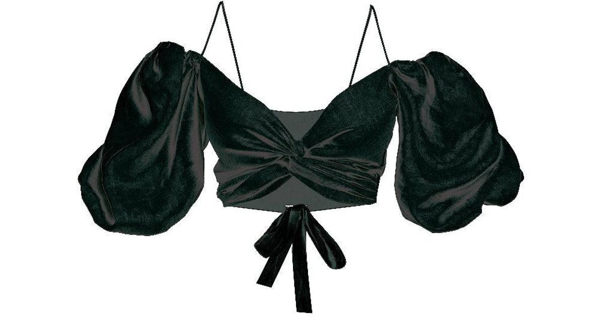 Cliché Reborn Linen Wrap Front Tie Puff Sleeve Top In Black | Lyst