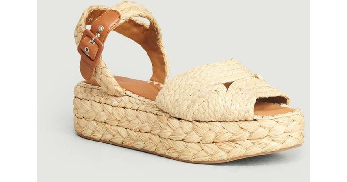 Robert Clergerie Aida Platform Wedge Raffia Sandals Natural Raffia ...