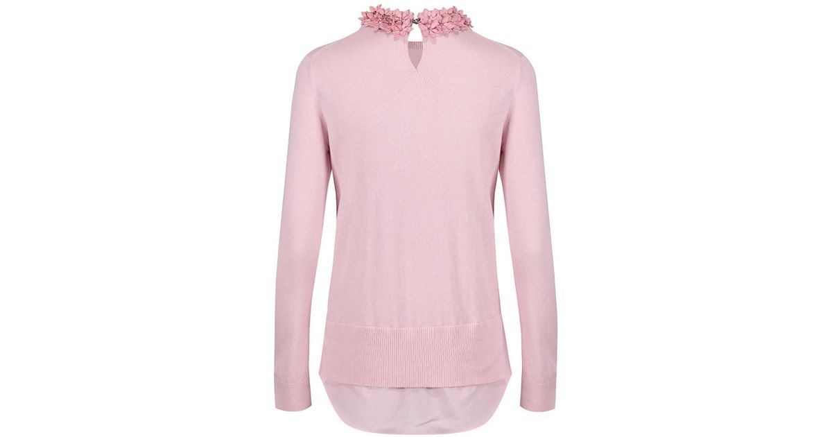 Ted Baker Cotton Floral Collar Mockable Jumper in Pink Lyst
