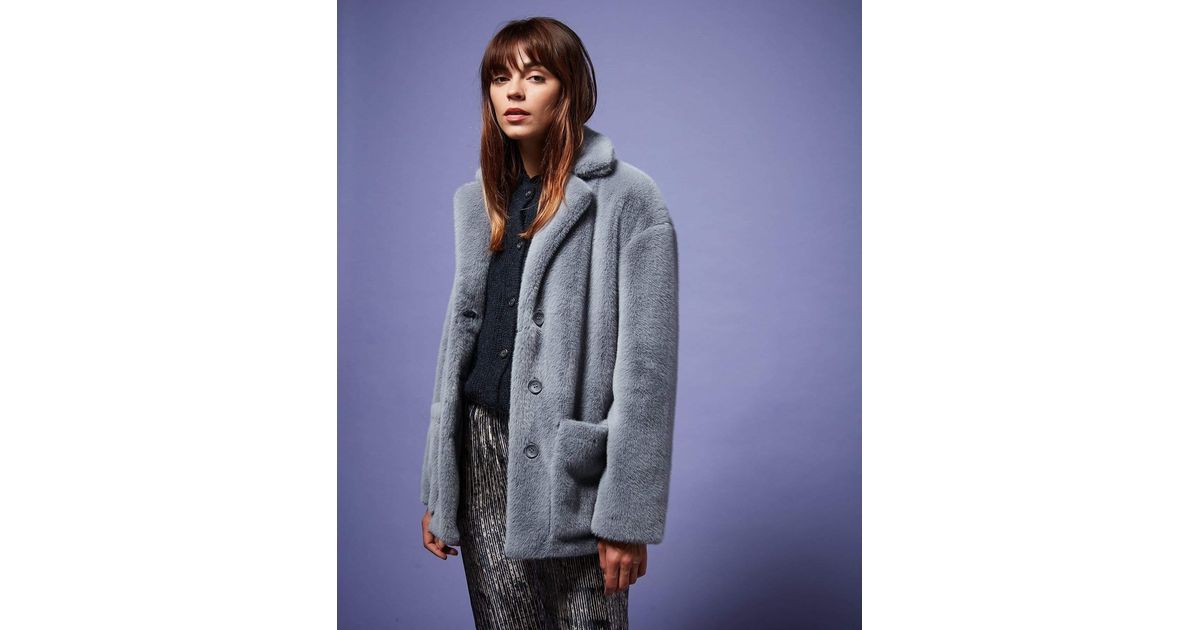Hartford Viapy Faux Fur Jacket Blue Grey Womens Clothing Jackets Fur jackets 