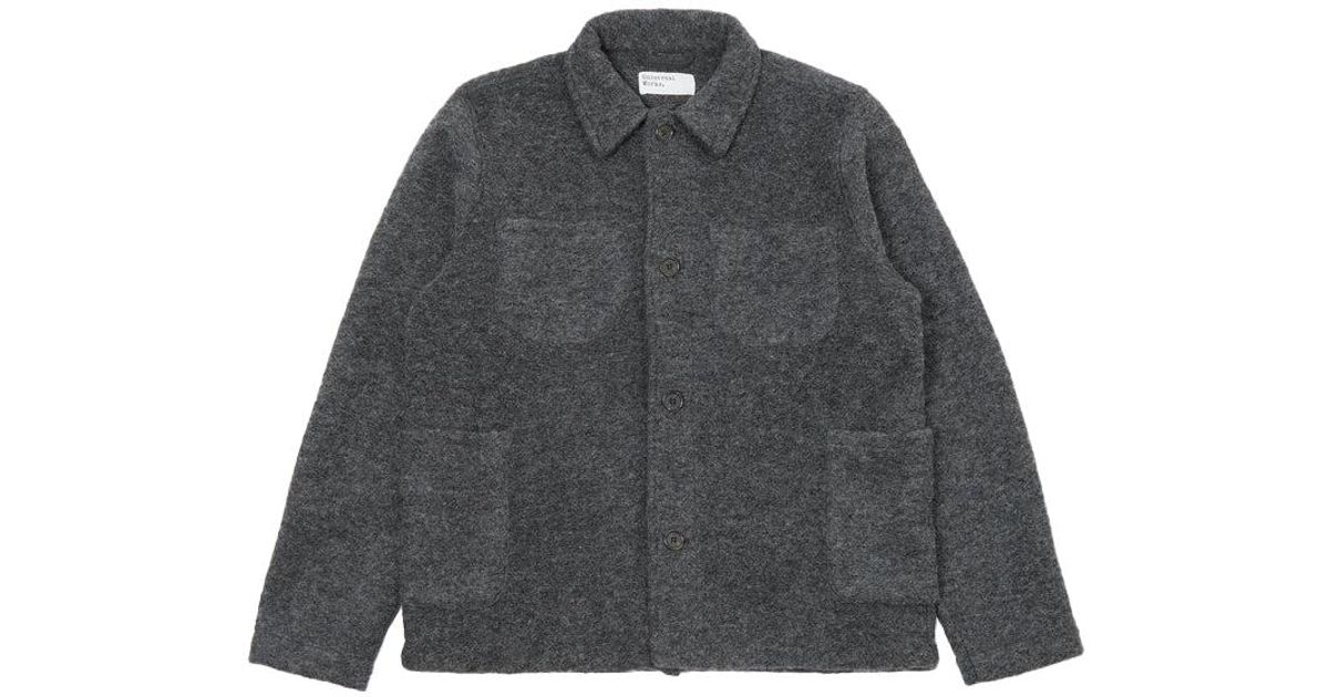 Universal Works Lumber Jacket In Charcoal Wool Fleece Charcoal. Aw in
