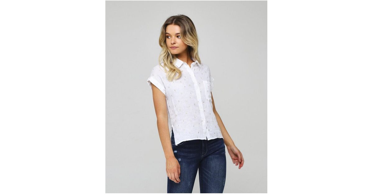 Rails Womens Linen Blend Whitney Golden Cactus Shirt White