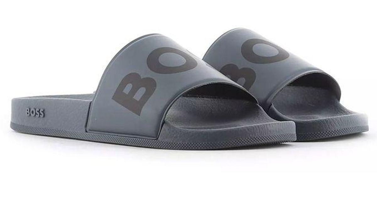 BOSS by HUGO BOSS Rubber Boss - Sean_slid Medium Grey Sliders 50474975 033 in Gray for Men - Lyst
