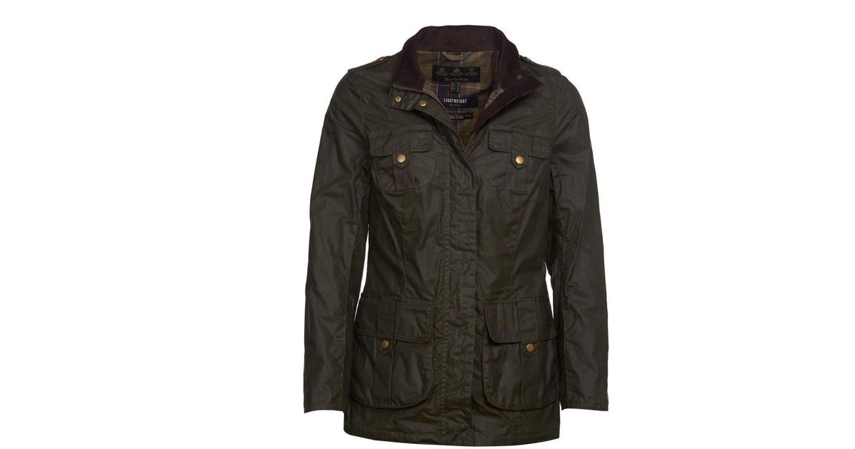 Barbour Leather Womens Defence Lightweight Wax Jacket Archive Olive - Lyst