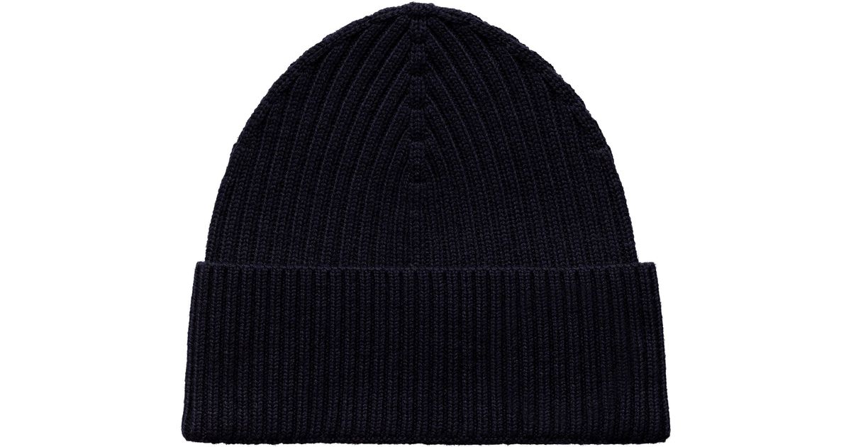 for Men Eton Navy Knitted Wool Beanie With Trim Detail A0003339128 in Black Mens Hats Eton Hats Blue 