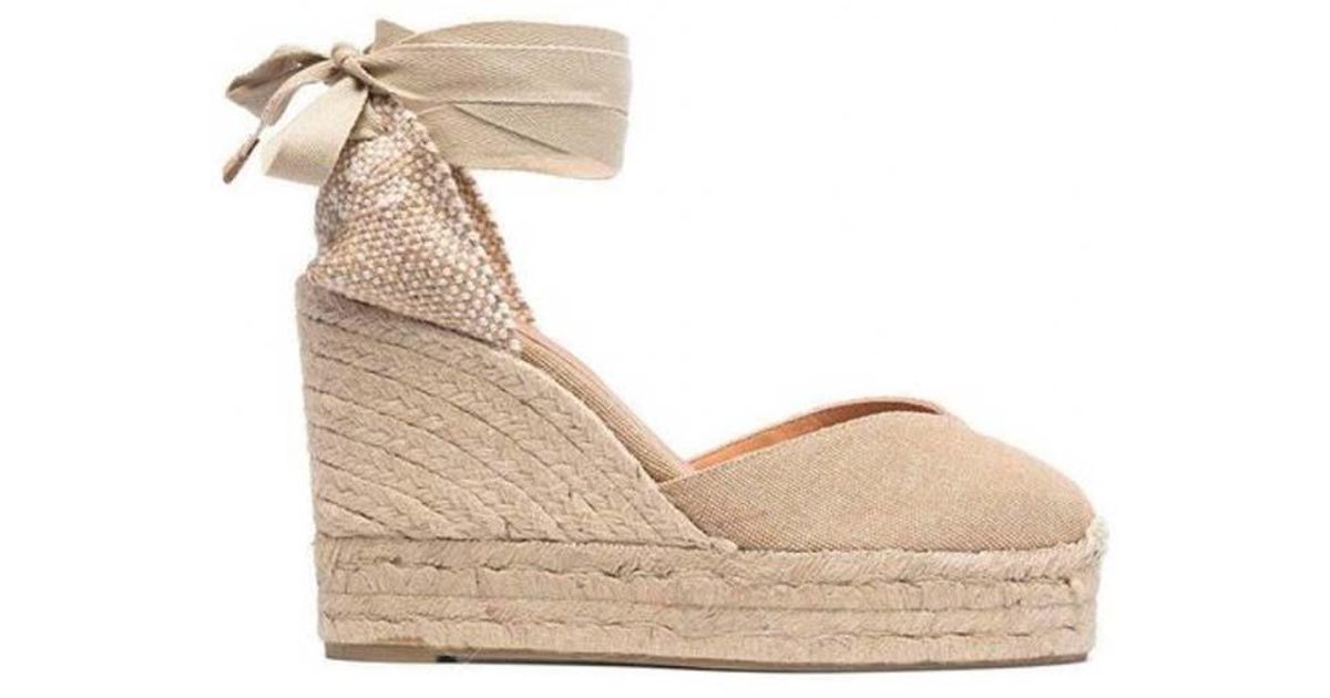 CastaÃ±er Chiara 100 Sand Beige Platform Canvas Wedge Espadrilles in Natural | Lyst