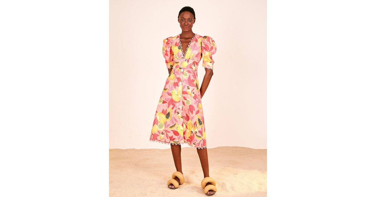 FARM Rio Lace Pink Papaya Button Down Midi Dress Lyst