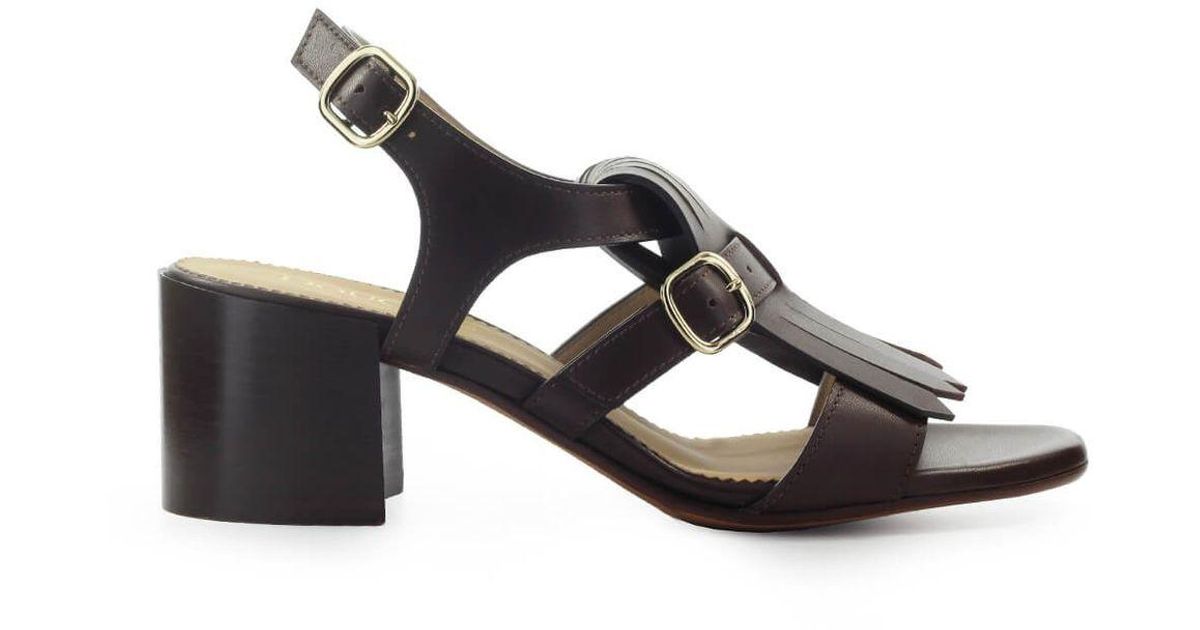 Doucal's Leather Dark Heeled Sandal in Brown - Lyst