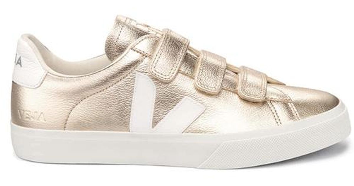 Veja Recife Logo Chromefree Cuir Platine Blanc in Gold (Metallic) | Lyst UK