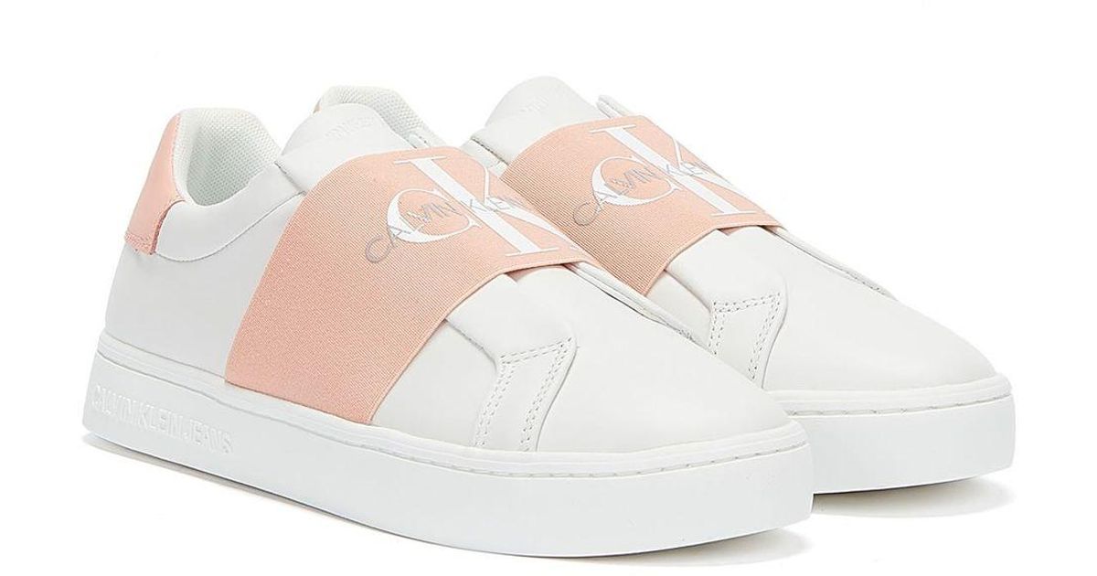 calvin klein jeans cupsole elasticated womens white trainers