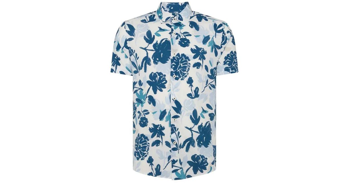 Remus Uomo Cotton Parker Short Sleeve Shirt in Blue for Men | Lyst