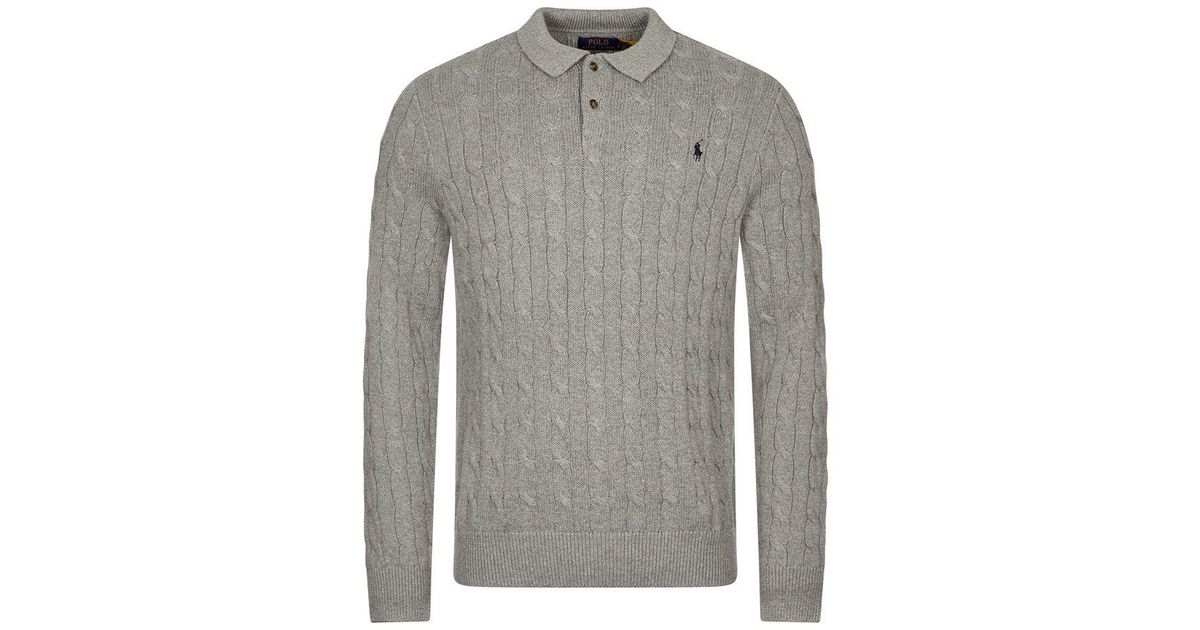 Ralph Lauren Cotton Cable Knit Polo in Grey (Grey) for Men - Lyst