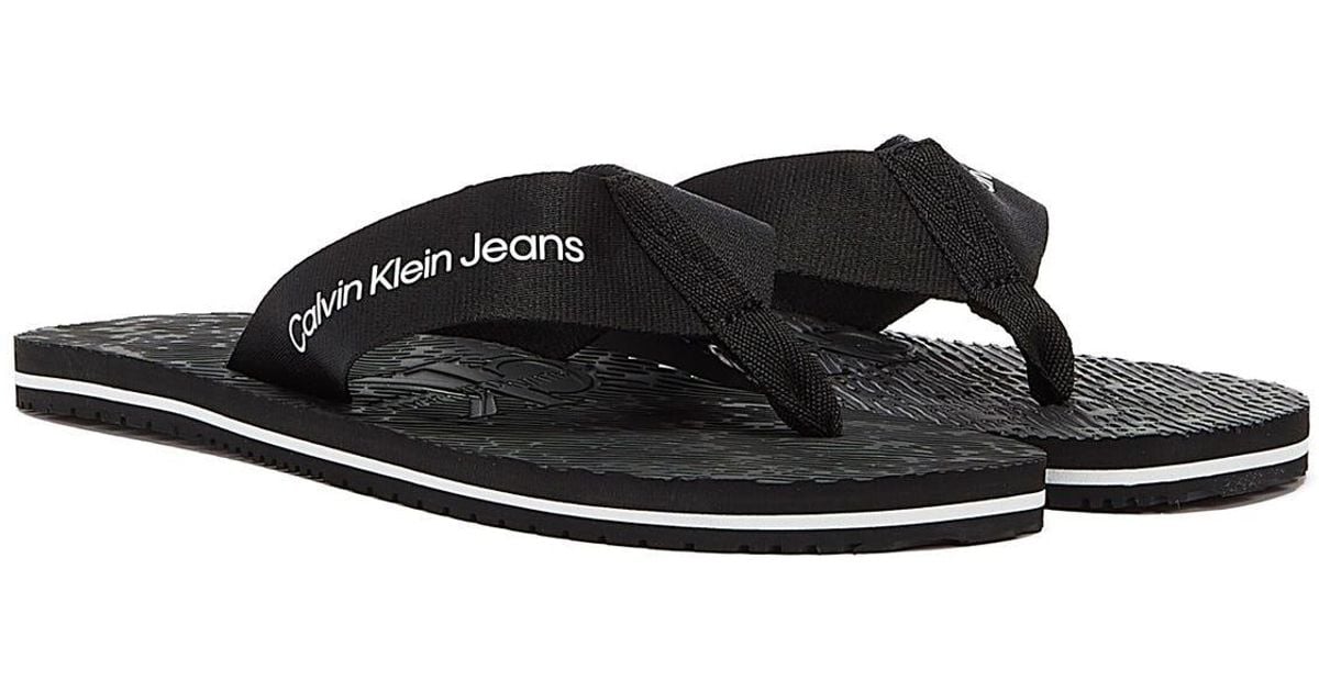 Calvin Klein Denim Institutional Bold Logo 2 Flip Flops in Black for Men | Lyst