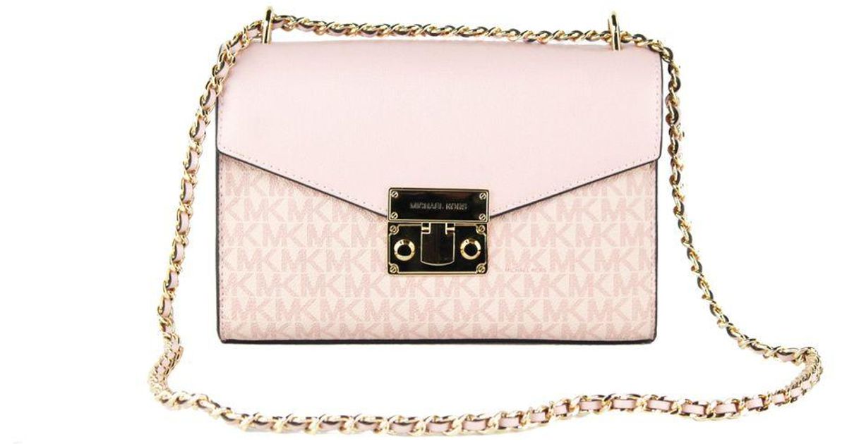 Michael Kors Leather Rose Medium Signature Pvc Flap Shoulder Chain