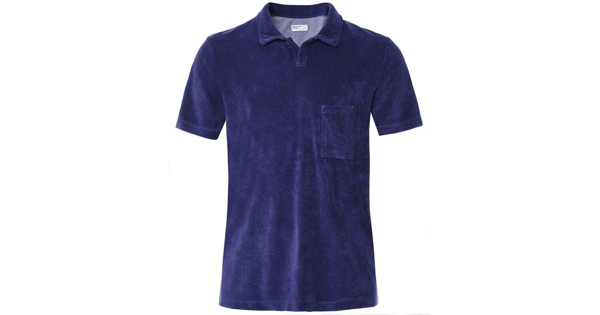 Universal Works Terry Fleece Vacation Polo Shirt Colour: Navy in Blue ...