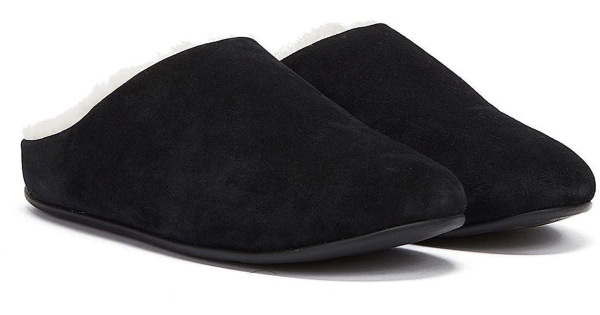 Fitflop Suede Chrissie Shearling Slippers in Black Lyst