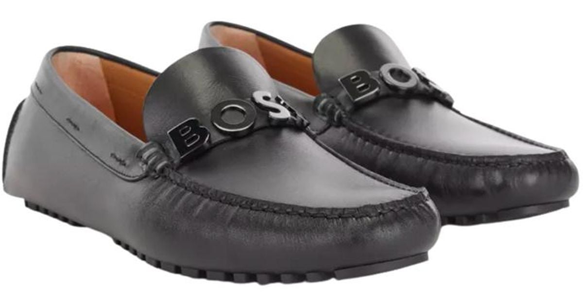 BOSS by HUGO BOSS Boss Italian-leather Moccasins Shoes in Black for Men ...