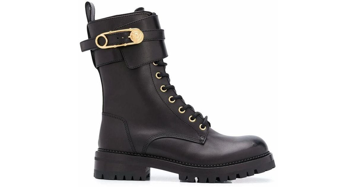 Versace Leather Lace-up Military Boots in Black - Lyst