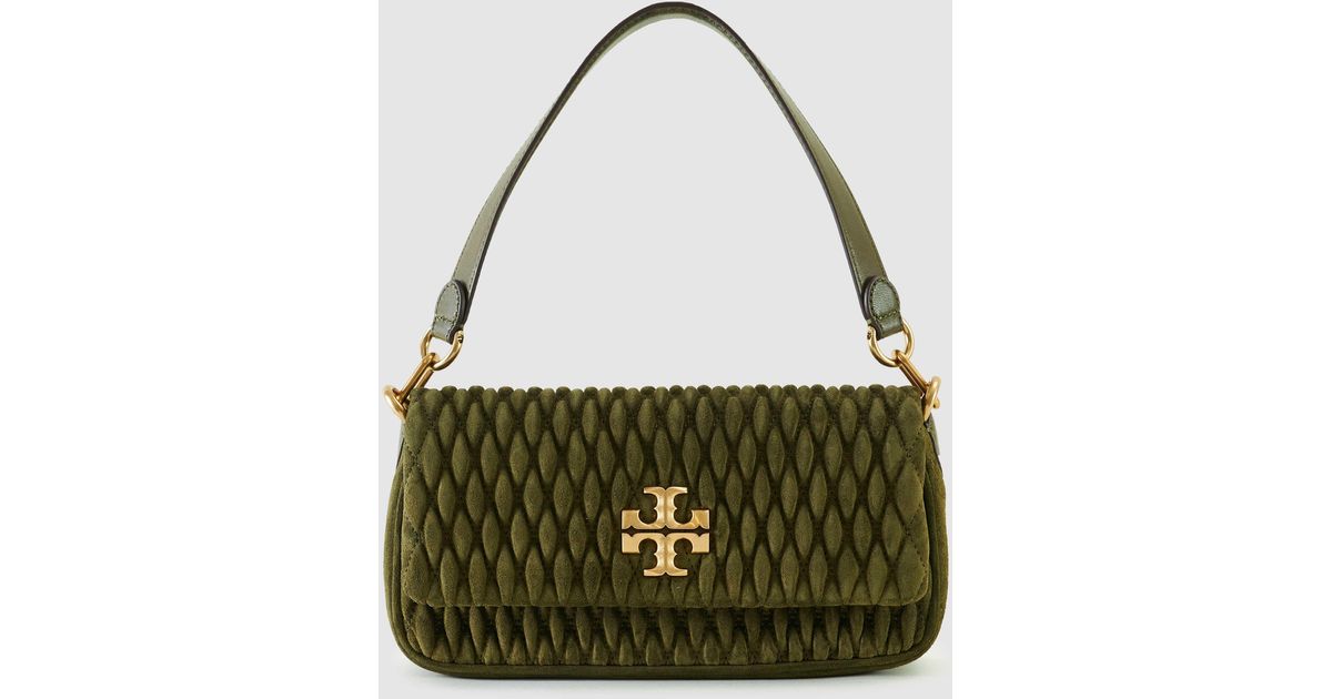 Tory Burch Suede Kira Ruched Shoulder Bag in Green Save 19 Lyst