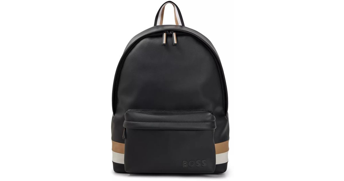 BOSS by HUGO BOSS Fauxleather Backpack With Signature Stripe in Black