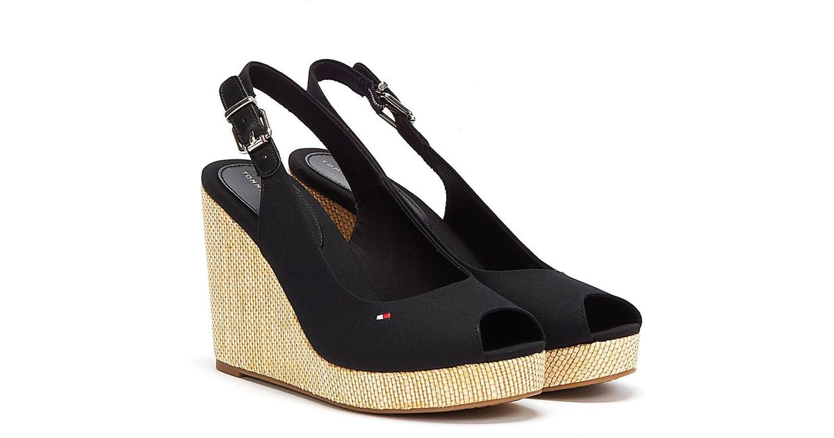 Tommy Hilfiger Canvas Iconic Elena Sling Back Wedge Sandals in Black | Lyst  Canada