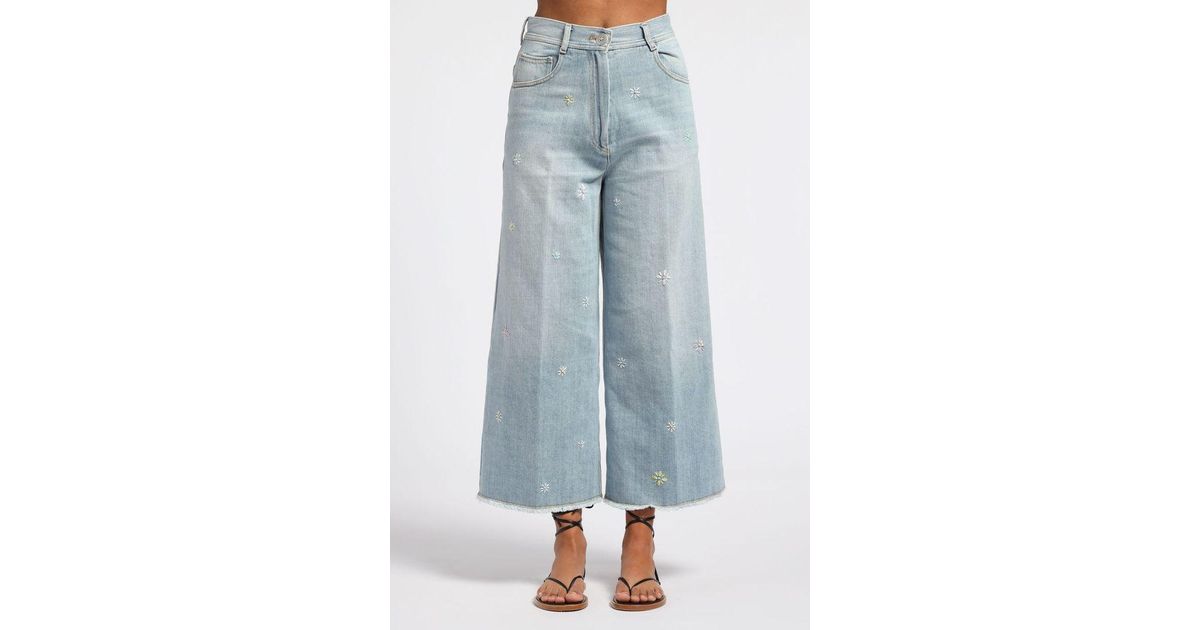 Forte Forte Denim Jeans Cropped Gamba Larga Ricamato A Mano in Blue,Floral  (Blue) | Lyst