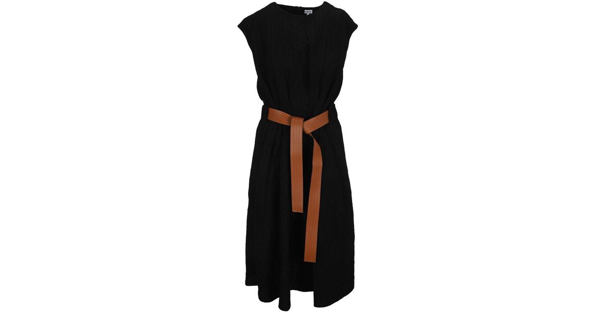 Loewe Leather Belted Sleeveless Midi Dress in Black - Save 43% - Lyst