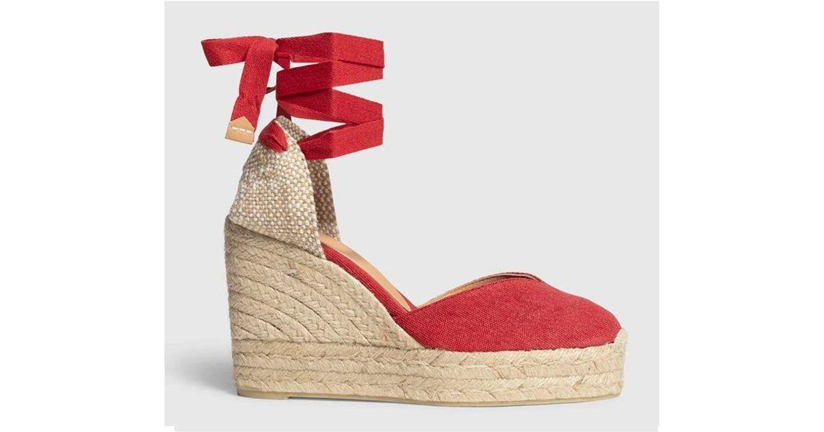 CastaÃ±er Chiara 100 Carmin Platform Canvas Wedge Espadrilles in Red - Lyst