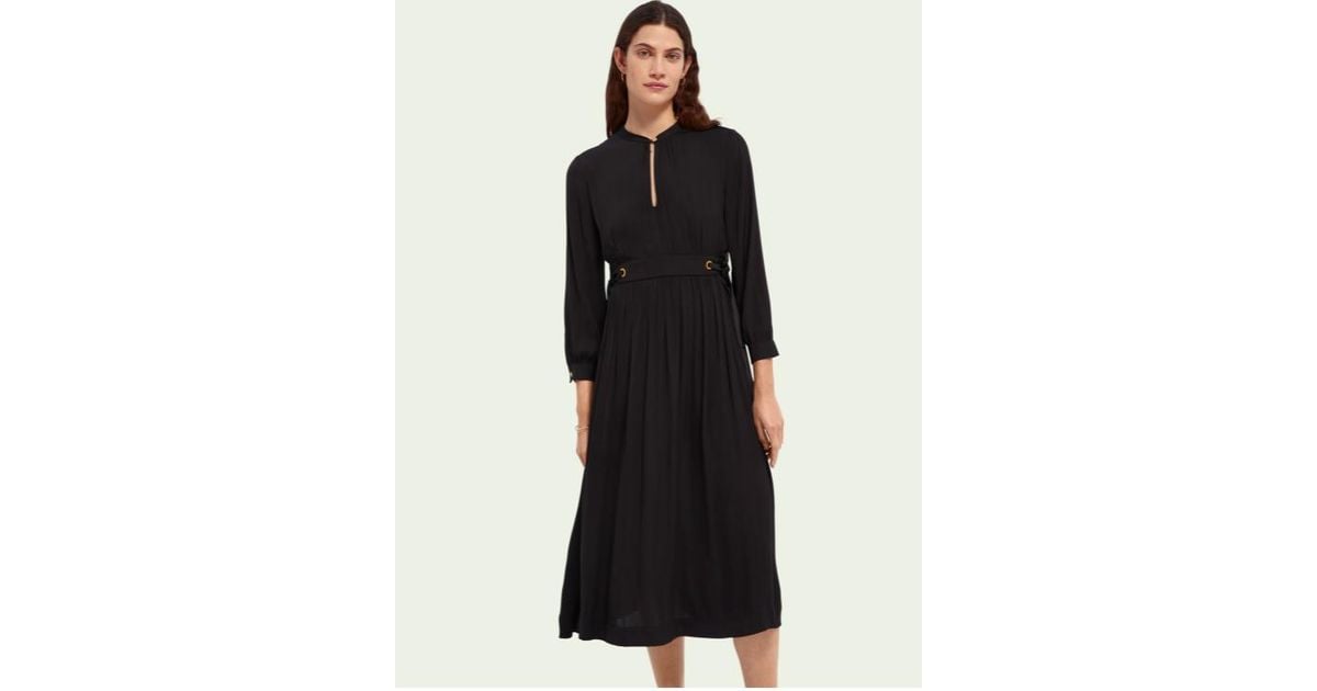Scotch & Soda Synthetic Fitted Waist Midi Dress in Black - Lyst