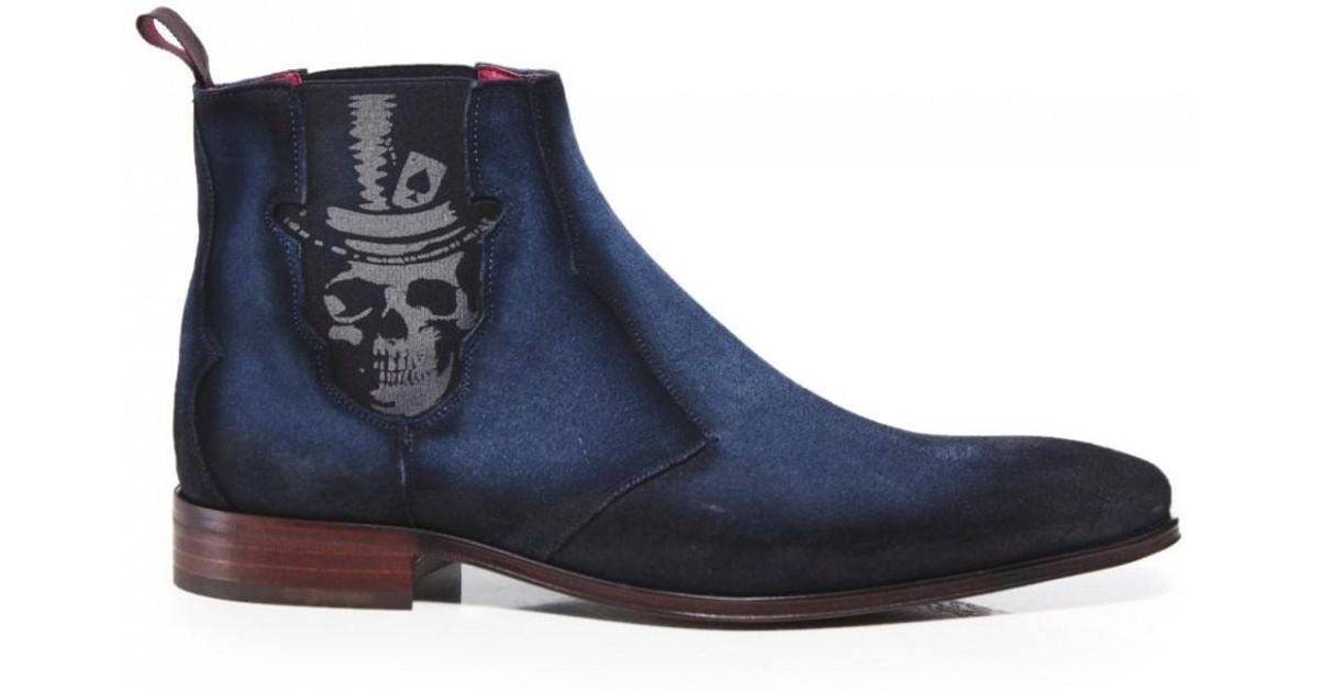 Jeffery West Suede Scarface Skull Chelsea Boots in Blue for Men Lyst