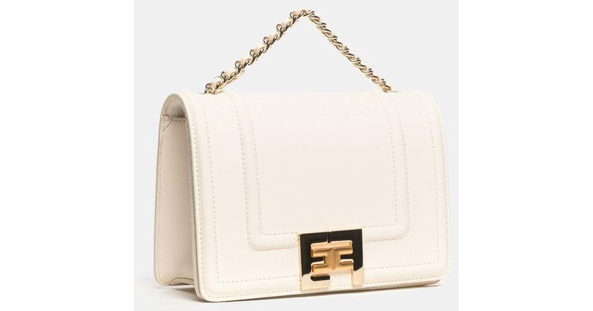 Elisabetta Franchi White Clutch Shoulder Bag With Chain And Gold Logo ...