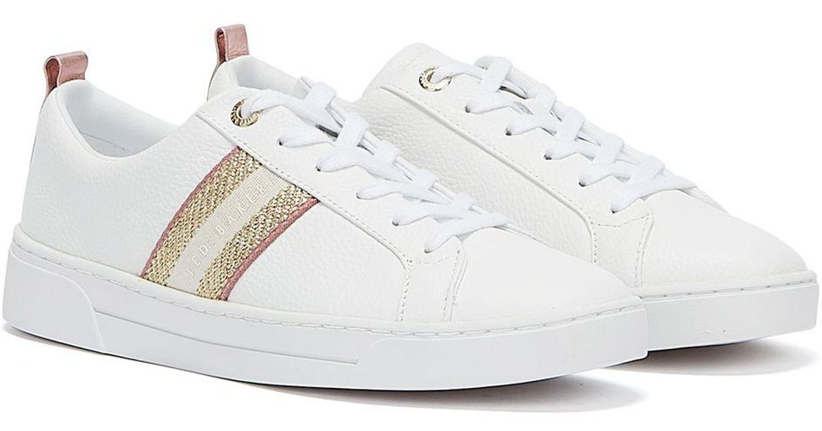 Ted Baker Baily Womens White Navy Leather & Textile Fashion Trainers