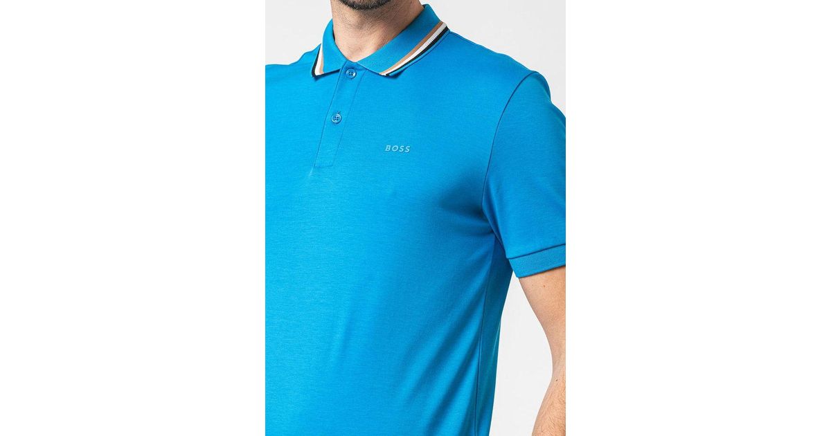for Men BOSS by HUGO BOSS Cotton Stripe-detail Polo Shirt With Quarter Zip in Dark Blue Mens Clothing T-shirts Polo shirts Blue 