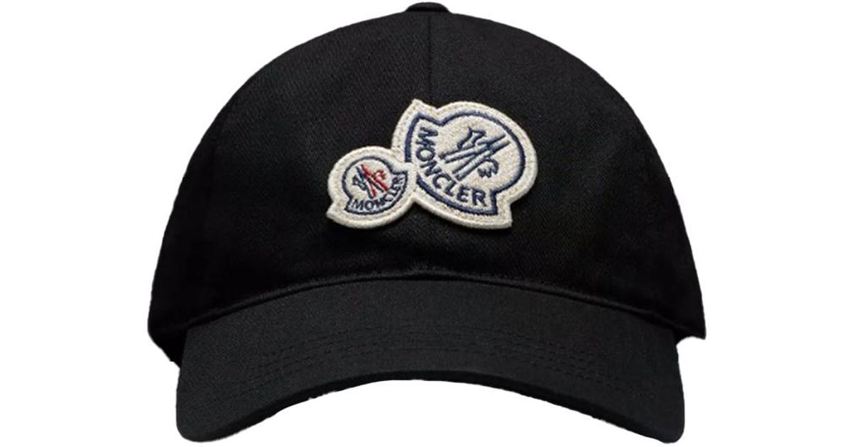 Moncler Cotton Double Logo Baseball Cap in Black for Men - Save 