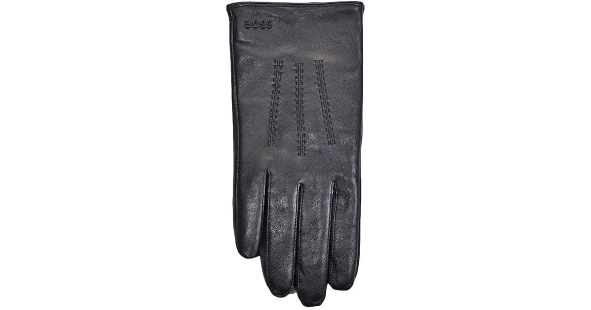 BOSS by HUGO BOSS Mens Hainz Leather Gloves Black in Grey for Men Lyst UK