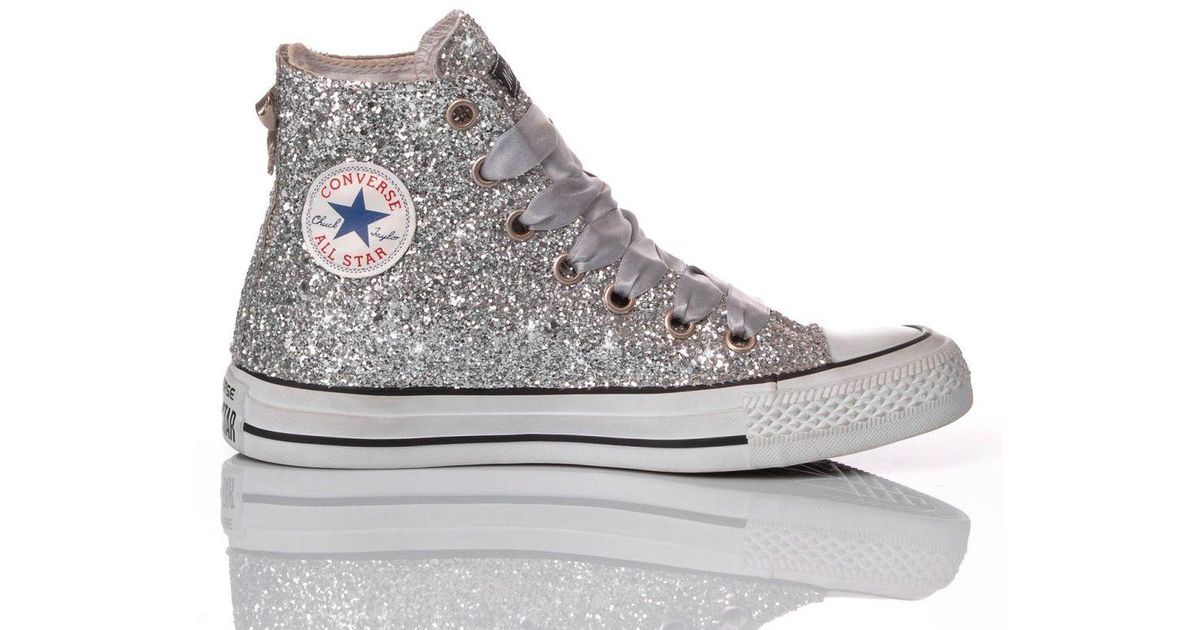 silver glitter high top converse