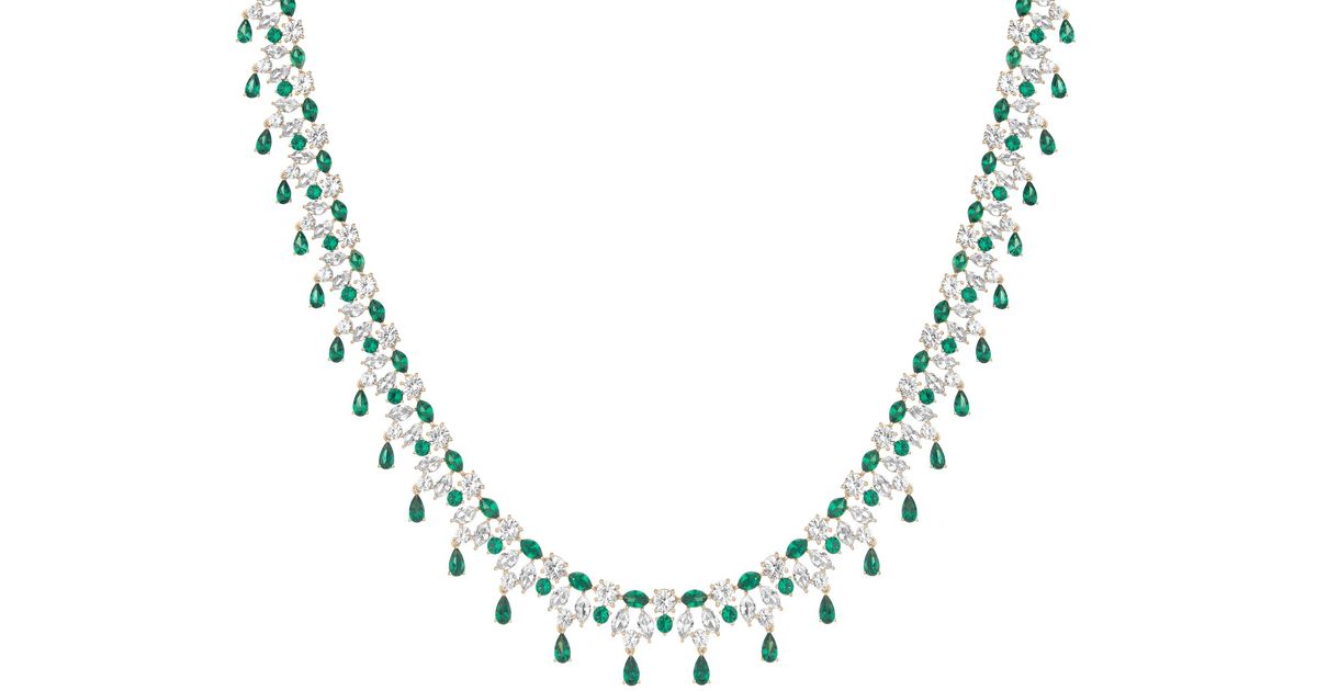 AUrate New York Lab Grown Green Emerald Teardrop Tennis Necklace in ...