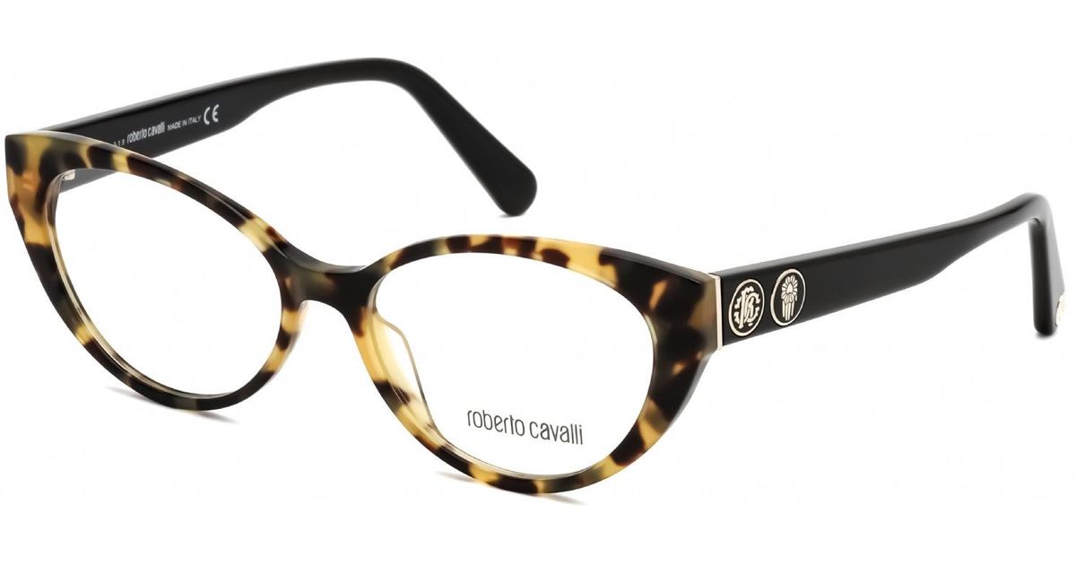 Roberto Cavalli Oval Plastic Eyeglasses Blonde Havana Clear In Black