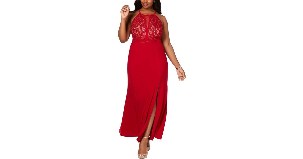 Morgan & Co. Dress Size 14w Plus Lace Open-back Ball Gown in Red | Lyst