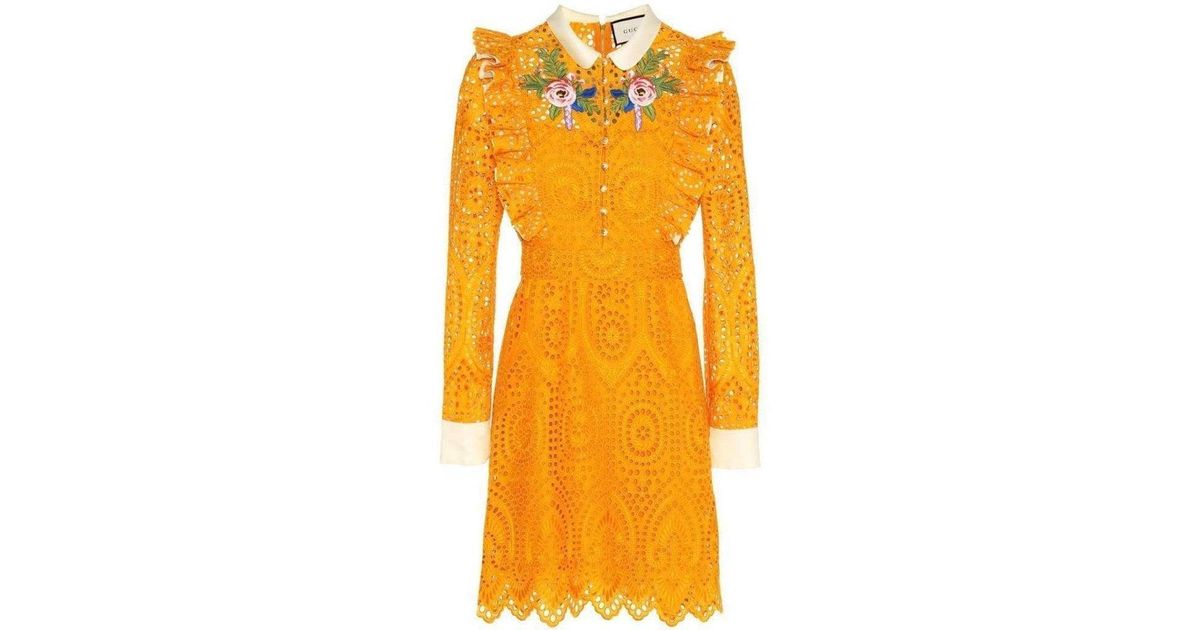 Gucci San Gallo Embroidered Broderie Anglaise Dress It 44 ( Us 8 ) in  Yellow | Lyst