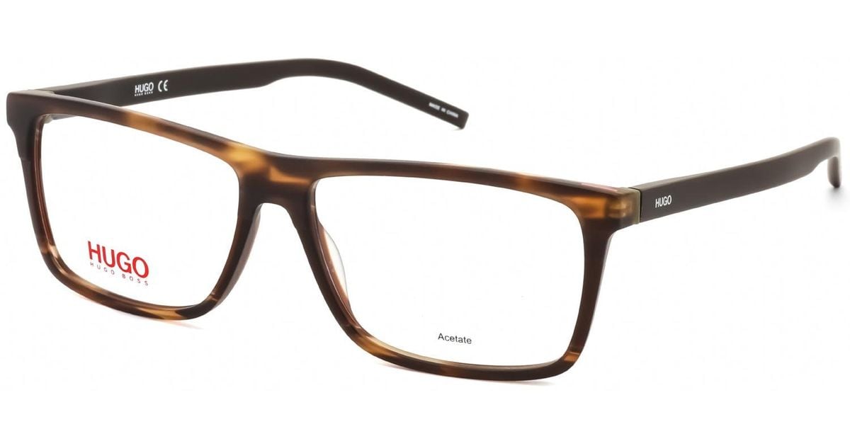 BOSS by HUGO BOSS Hugo Rectangular Plastic Eyeglasses Brown Horn
