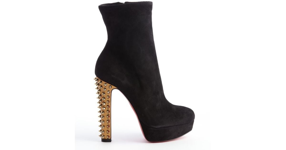 gold spiked loafers mens - Christian louboutin Black and Gold Suede Spike Taclou Booty 140 ...