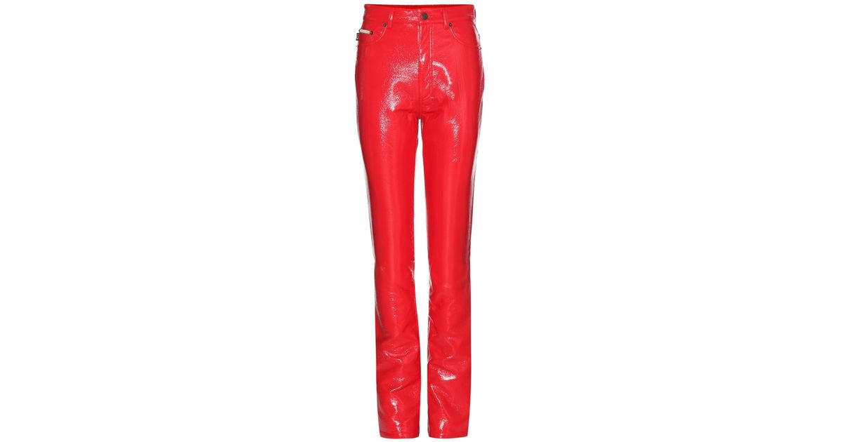 red shiny leather pants